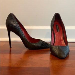 Charles Jourdan dark grey suede and leather pumps